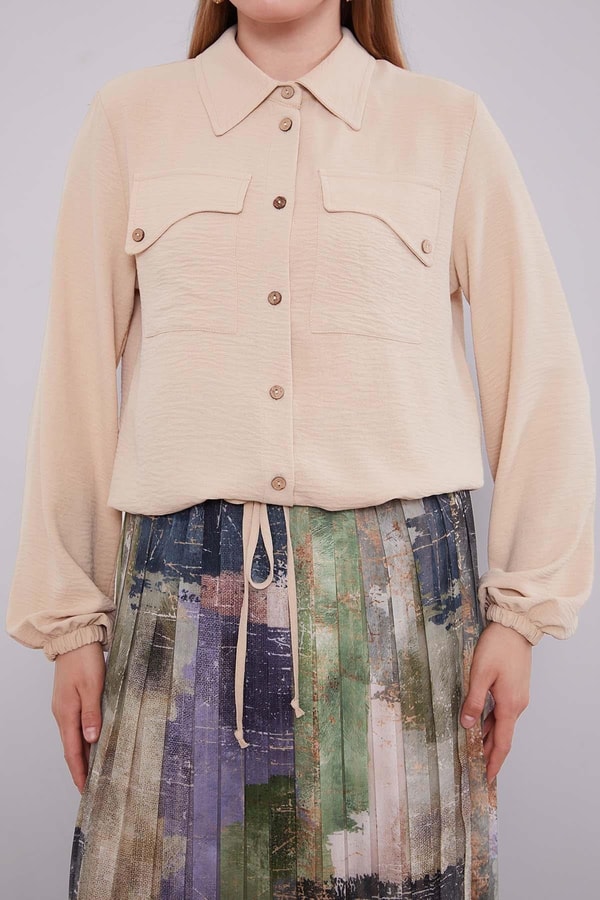 LevidorBEJ-TURKUAZ Bel Büzgülü Etek Takım