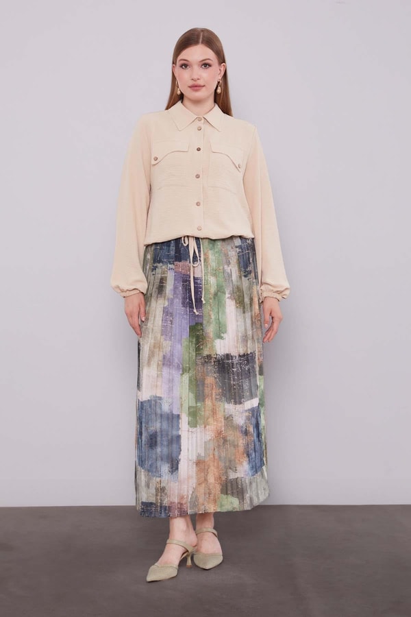 LevidorBEJ-TURKUAZ Bel Büzgülü Etek Takım