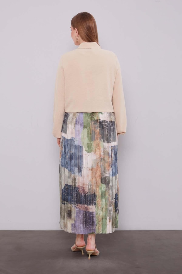 LevidorBEJ-TURKUAZ Bel Büzgülü Etek Takım