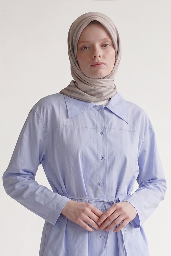 LevidorBej Üç Çizgi Detaylı Twill İpek Eşarp