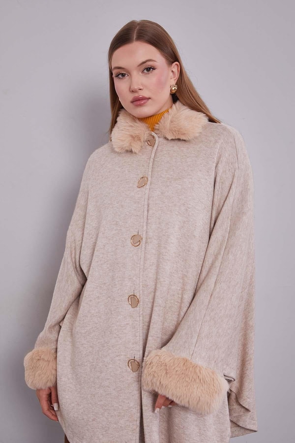 LevidorBej ürk Detaylı Kaşmir Panço