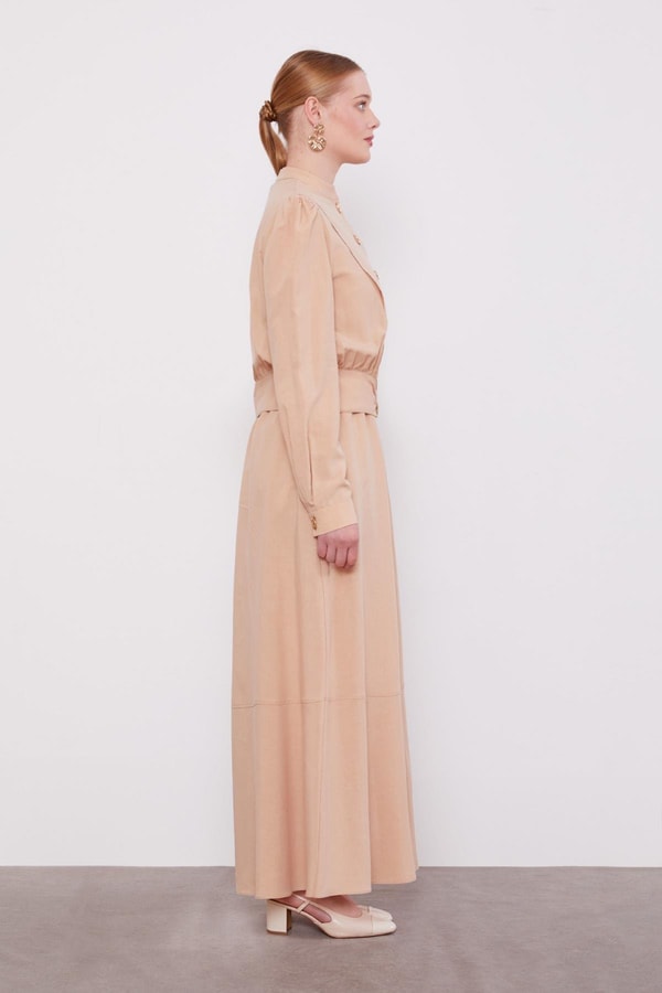 LevidorBej Vatkalı Cupra Ceket Takım