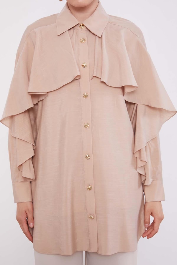LevidorBej Volan Detay Düğmeli Gömlek