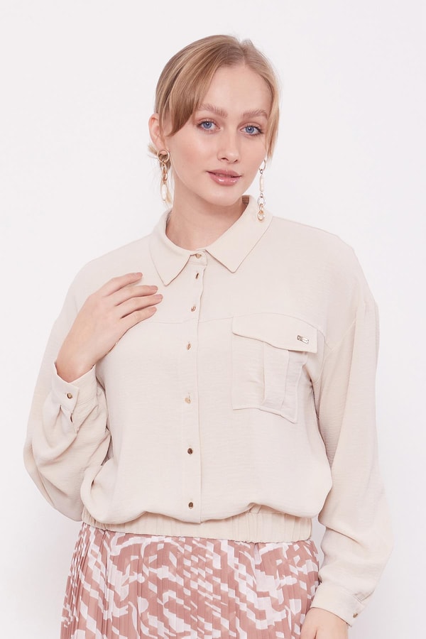 LevidorBej Yaka Cep Detay Ceket