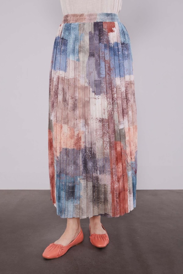 LevidorBej-Yeşil Bel Büzgülü Etek Takım