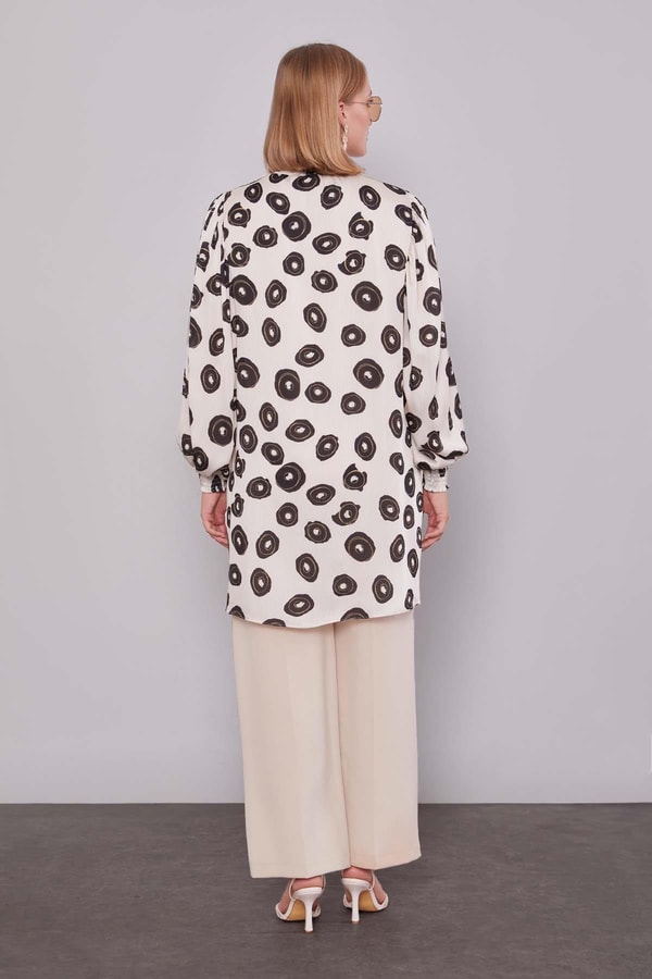 LevidorBej Yuvarlak Desenli Tunik