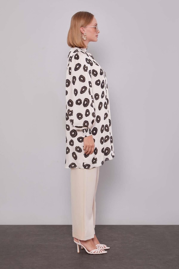LevidorBej Yuvarlak Desenli Tunik