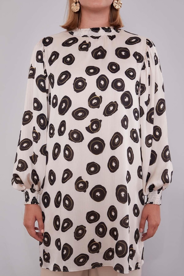 LevidorBej Yuvarlak Desenli Tunik