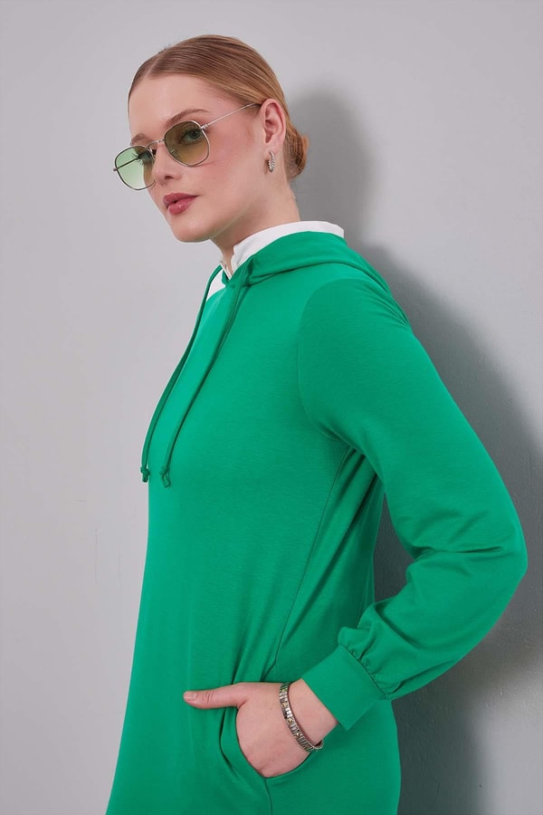 LevidorBenetton Kapuşonlu Gizli Cep Detaylı Elbise