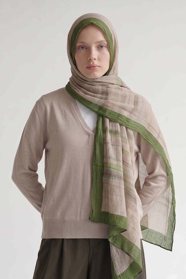 LevidorBenetton Kenarları Çizgili Müslin Şal
