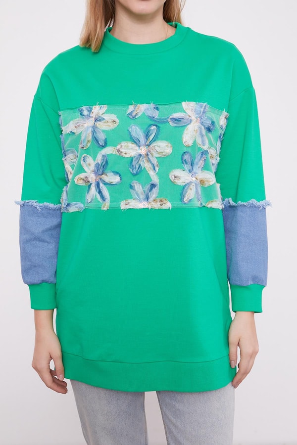 LevidorBenetton Kot Detaylı Çiçekli Sweat