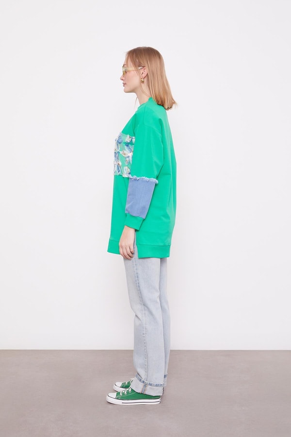 LevidorBenetton Kot Detaylı Çiçekli Sweat