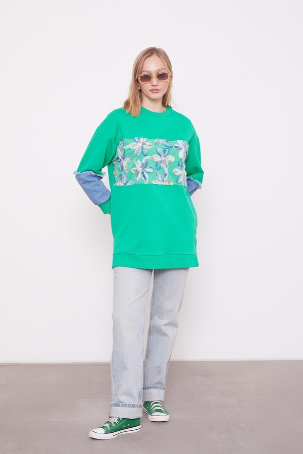 LevidorBenetton Kot Detaylı Çiçekli Sweat
