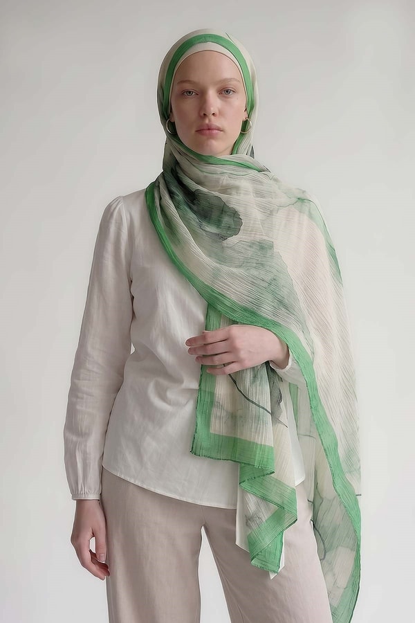 LevidorBenetton Pastel Boya Desen Müslin Şal