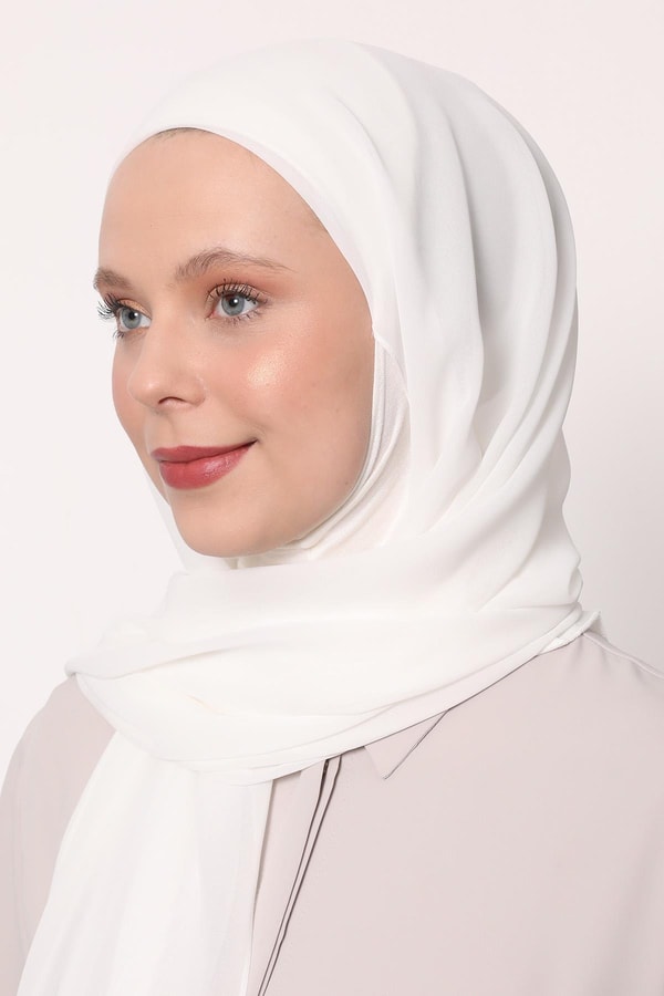 LevidorBeyaz Büyük Hijap Şifon Şal