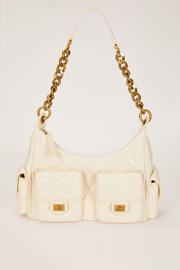 LevidorBeyaz Çoklu Cep Bölmeli Omuz Çantası