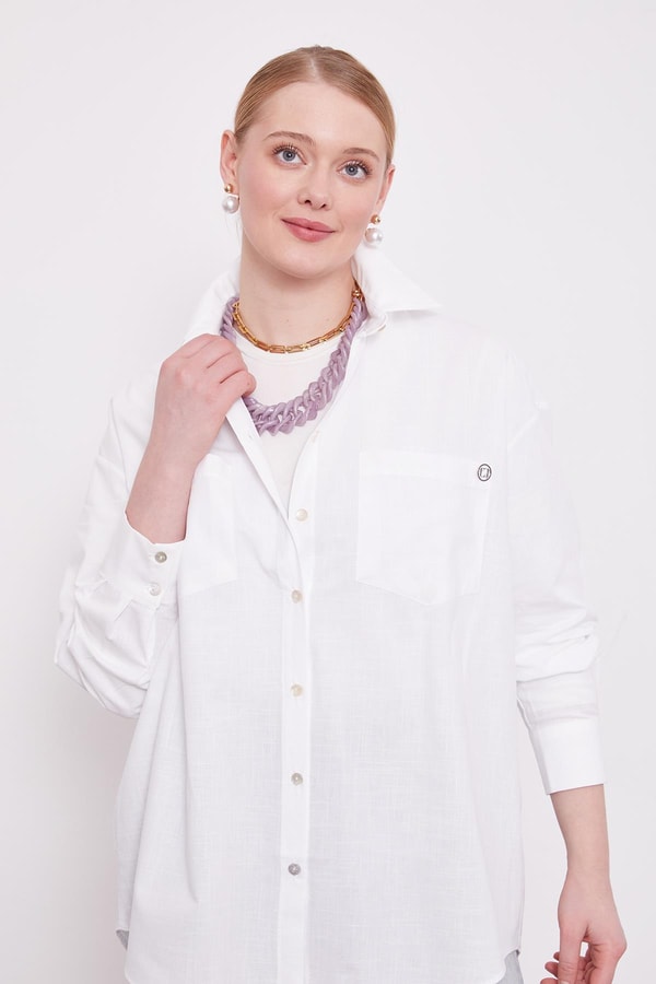 LevidorBeyaz Dokulu Pamuk Gömlek