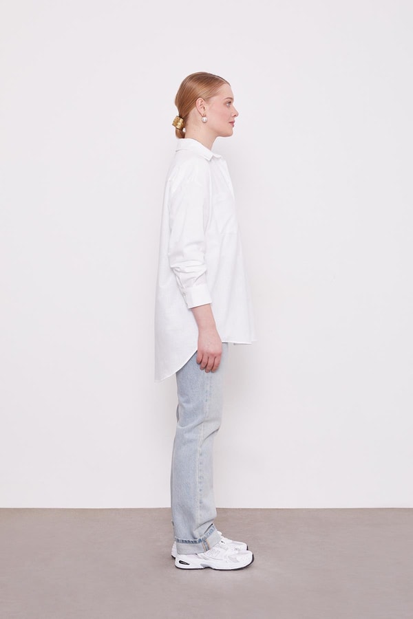 LevidorBeyaz Dokulu Pamuk Gömlek