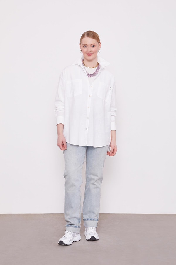 LevidorBeyaz Dokulu Pamuk Gömlek