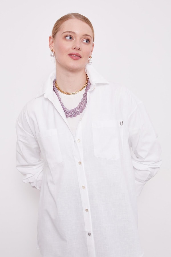 LevidorBeyaz Dokulu Pamuk Gömlek