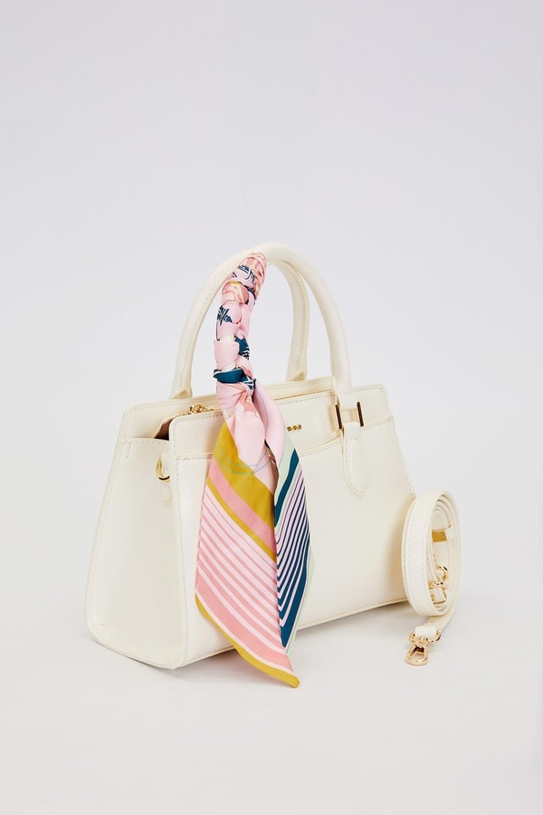 LevidorBeyaz Fular Askı Süslü Omuz Çantası