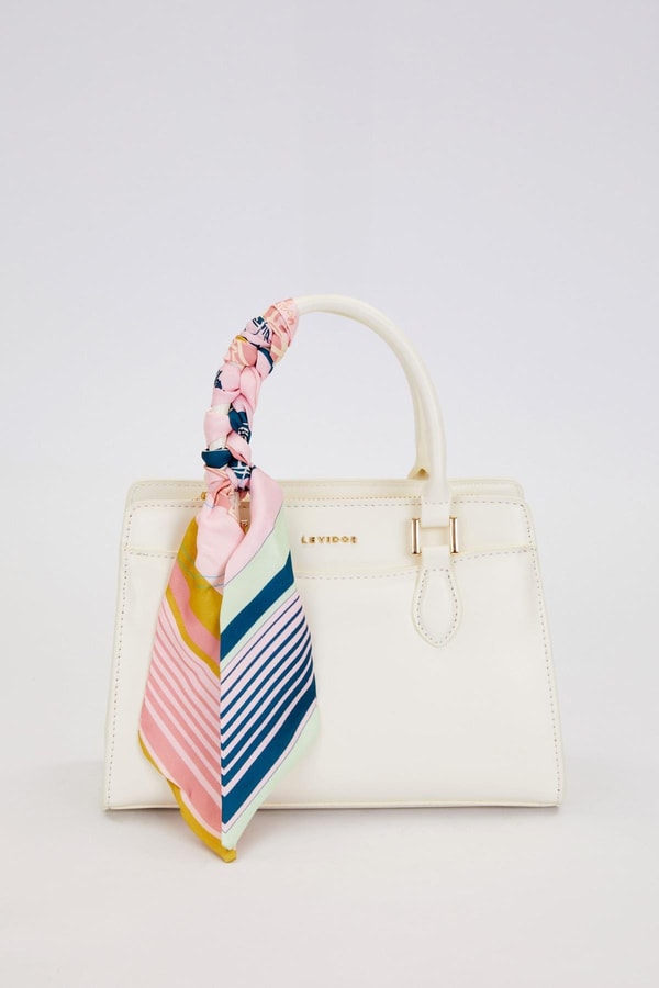 LevidorBeyaz Fular Askı Süslü Omuz Çantası