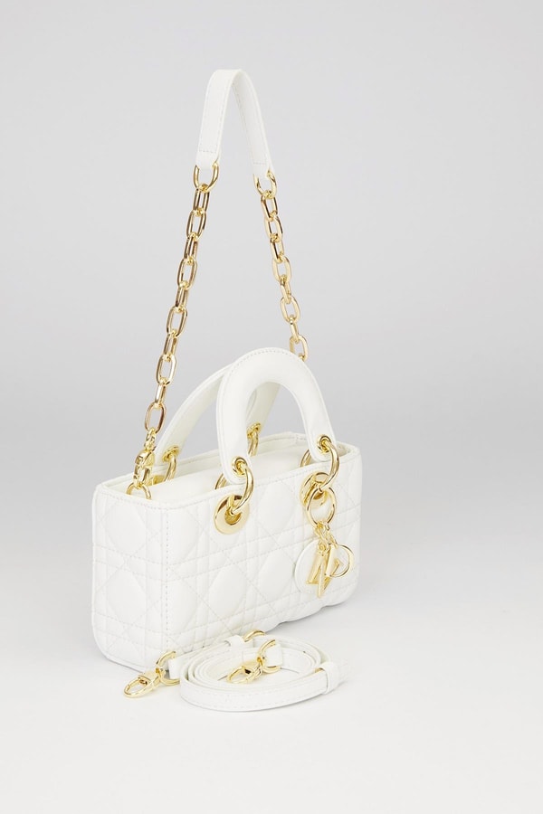 LevidorBeyaz Gold Zincir Detaylı Omuz Çantası