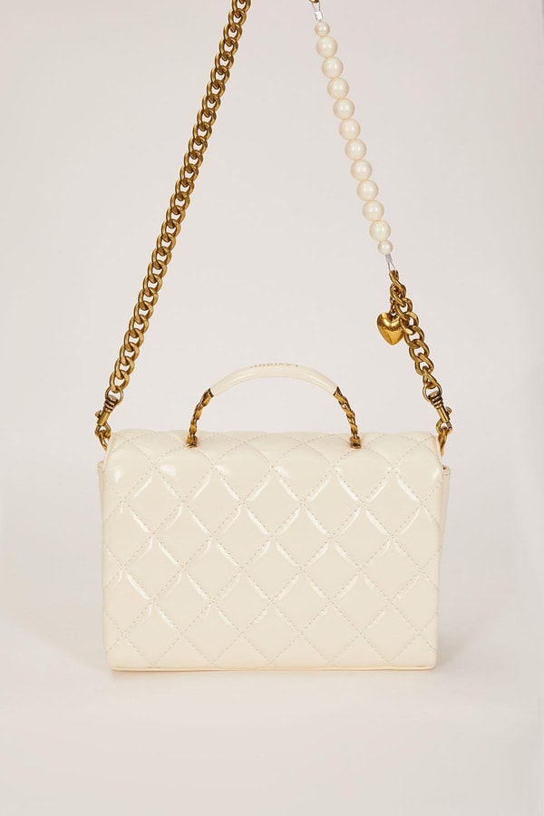 LevidorBeyaz İnci Ve Kalp Aksesuar Detaylı Omuz Çantası