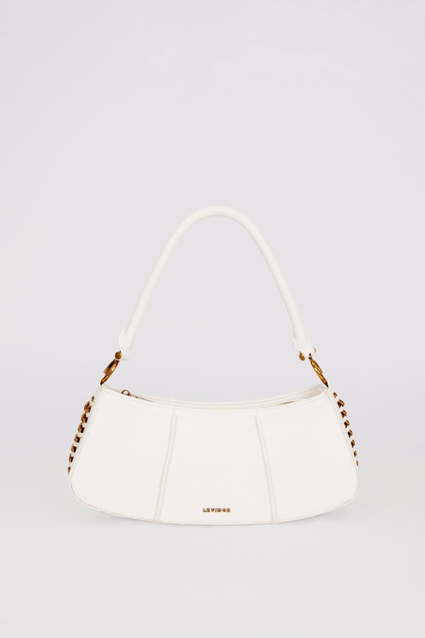 LevidorBeyaz Kenar Dikiş Görünümlü Omuz Çantası
