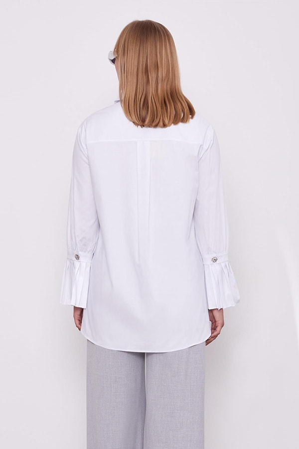 LevidorBeyaz Kolu Plise Detay Gömlek