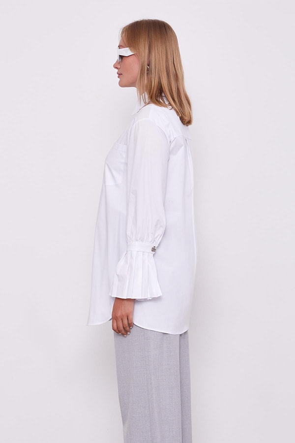 LevidorBeyaz Kolu Plise Detay Gömlek