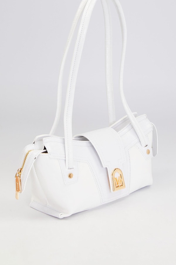 LevidorBeyaz Rugan Baget Omuz Çantası