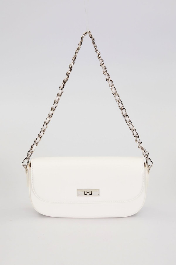 LevidorBeyaz Silver Kilit Detaylı Omuz Çantası