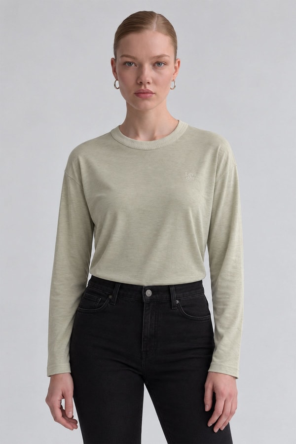 LevidorBisiklet Yaka Basic Bluz Açık Yeşil