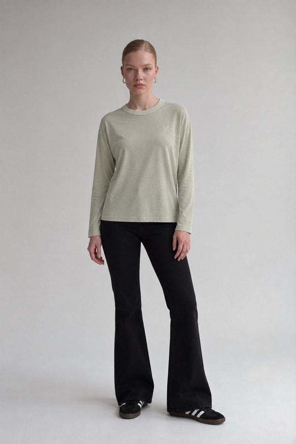 LevidorBisiklet Yaka Basic Bluz Açık Yeşil