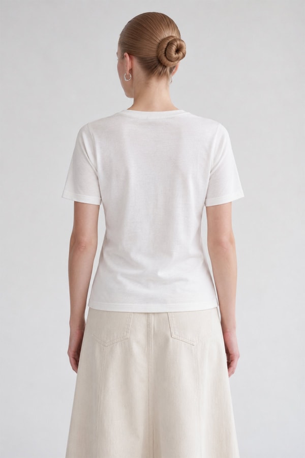 LevidorBisiklet Yaka Basic T-shirt Beyaz