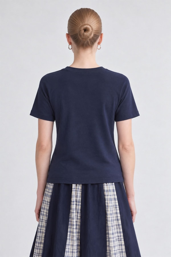 LevidorBisiklet Yaka Basic T-shirt Koyu Mavi