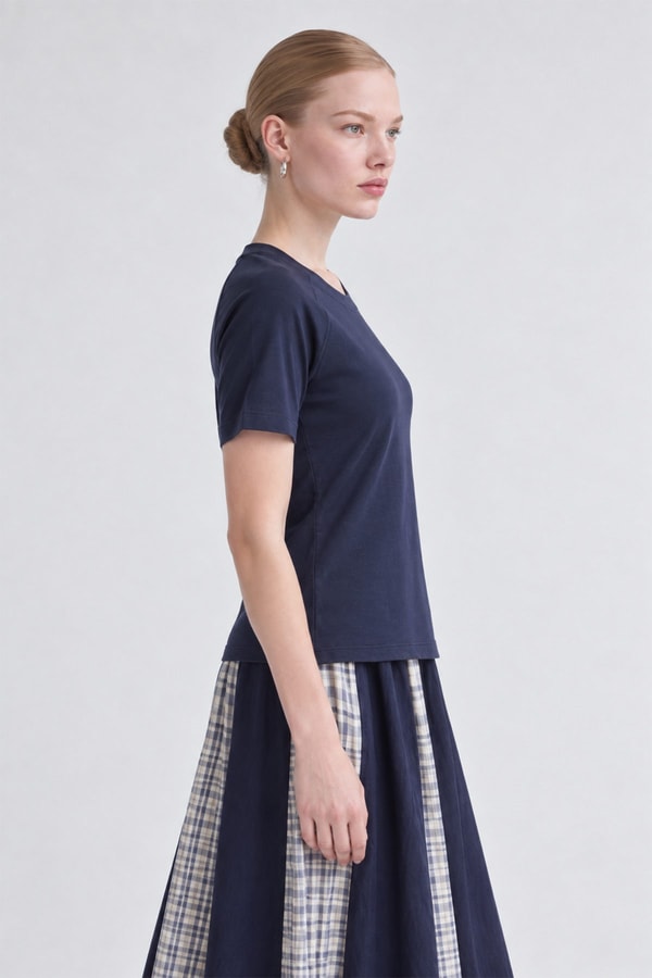 LevidorBisiklet Yaka Basic T-shirt Koyu Mavi