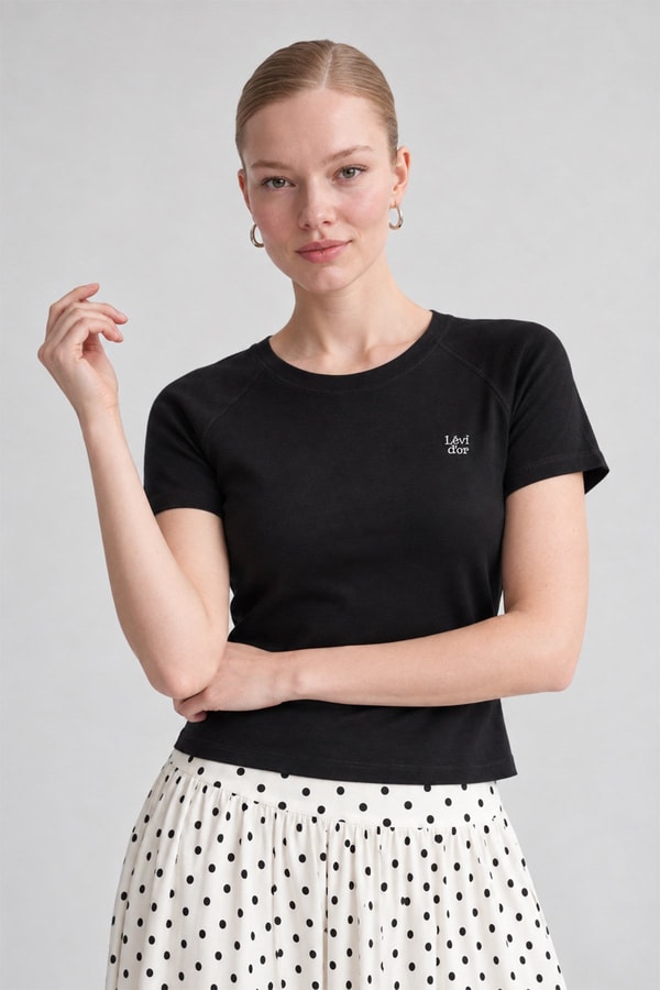 LevidorBisiklet Yaka Basic T-shirt Siyah