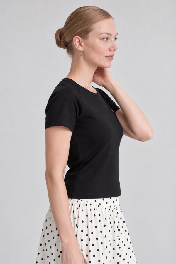 LevidorBisiklet Yaka Basic T-shirt Siyah