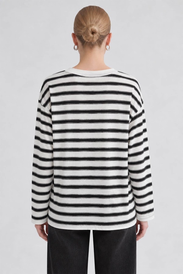 LevidorBisiklet Yaka Oversize Sweatshirt Siyah - Beyaz