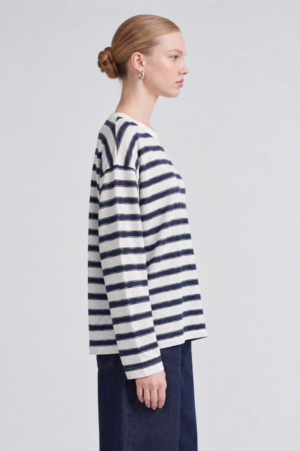 LevidorBisiklet Yaka Oversize Sweatshirt Mavi-Beyaz
