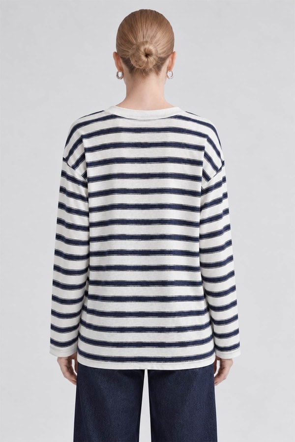 LevidorBisiklet Yaka Oversize Sweatshirt Mavi-Beyaz