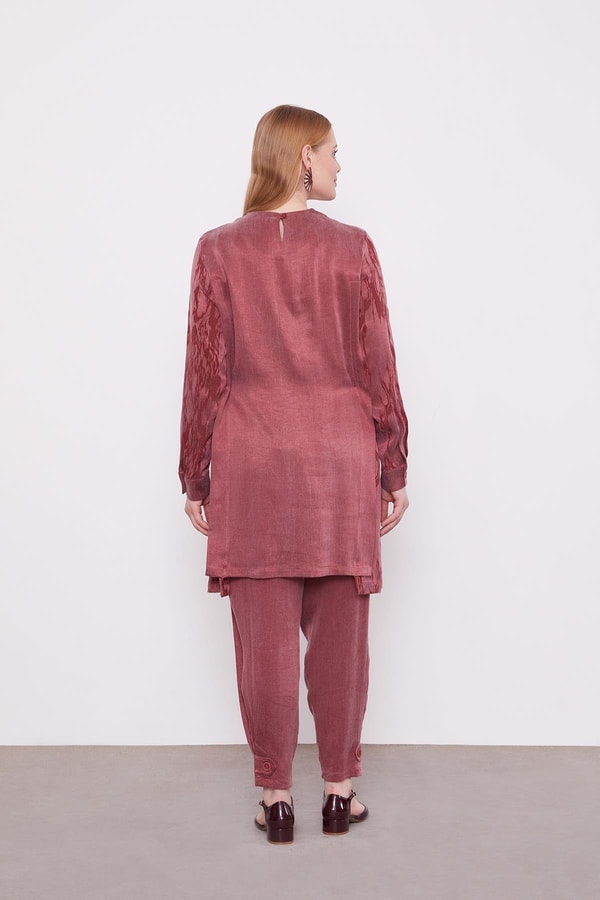 LevidorBordo Bel Bağlama Detaylı Parlak Gürünümlü İkili Takım