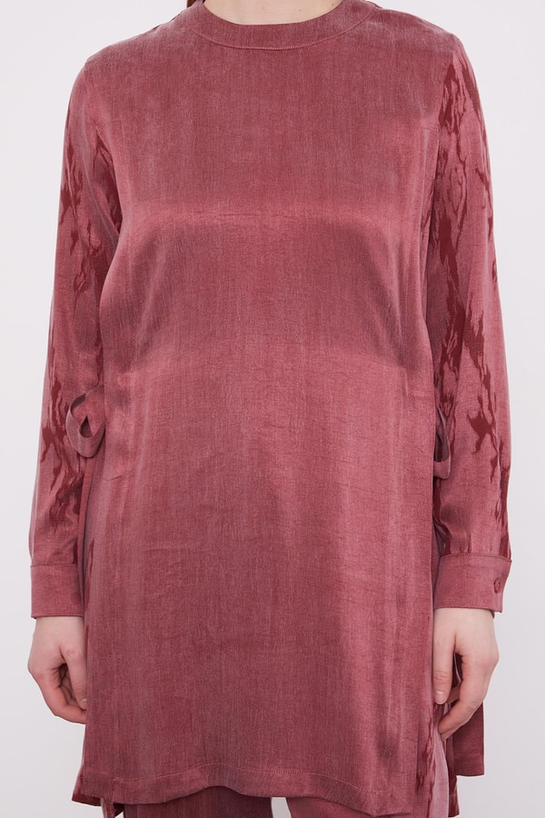 LevidorBordo Bel Bağlama Detaylı Parlak Gürünümlü İkili Takım