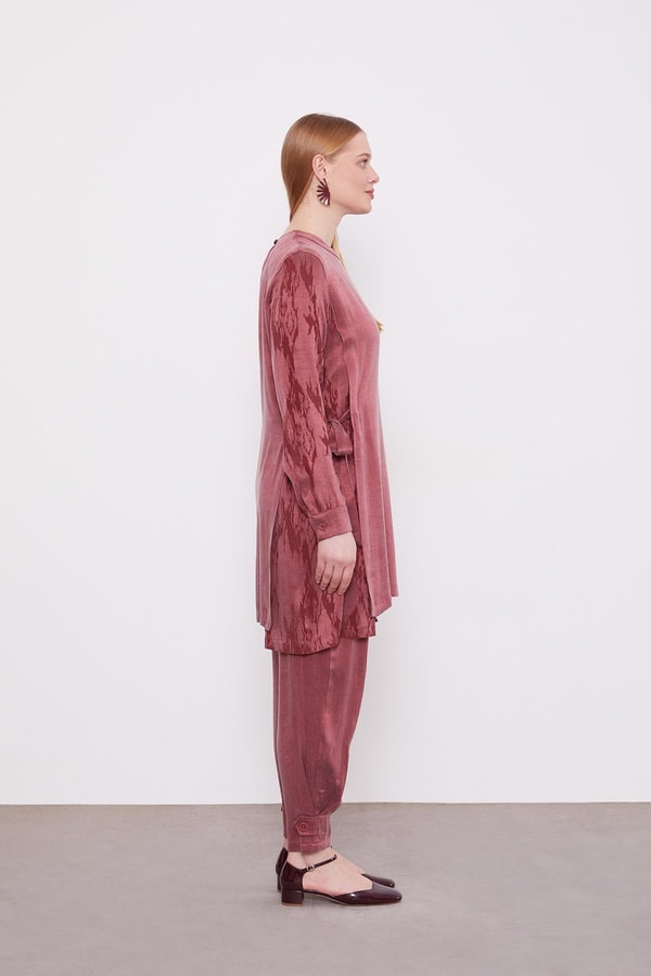 LevidorBordo Bel Bağlama Detaylı Parlak Gürünümlü İkili Takım