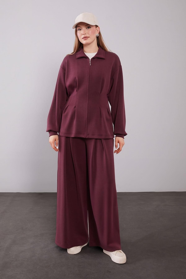 LevidorBordo Belden Oturmalı Pile Detaylı İkili Takım