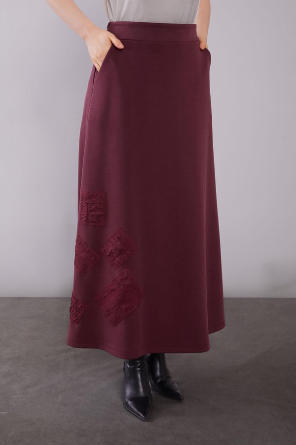 LevidorBordo Büzgü Yama Detaylı Etek Takım