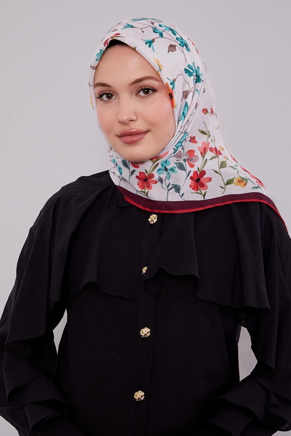 LevidorBordo Çiçek Dalı Desen Soft Eşarp