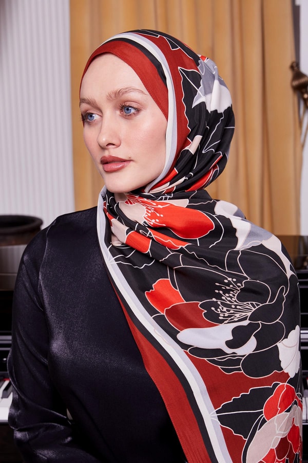 LevidorBordo Çiçek Desen Royal Şal